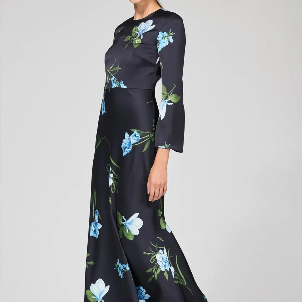 NWT Sachin + Babi Black and Blue Floral  Dress Alex Sequin Long Sleeve Satin - Picture 2 of 10